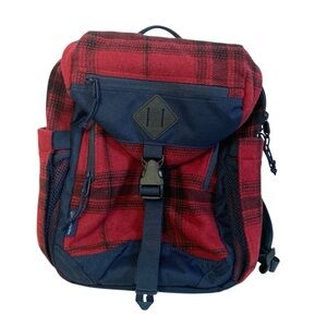United By Blue Plaid Backpack Red Blue Recycled Polyester Hiking Travel Bag